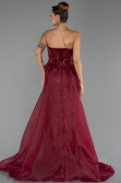 Robe de Soirée Longue Perlé Rouge Bordeaux ABU5511