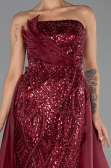Robe de Soirée Longue Perlé Rouge Bordeaux ABU5511
