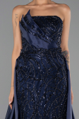 Robe de Soirée Longue Perlé Bleu Marine ABU5511