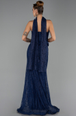 Robe de Soirée Longue Dantelle Bleu Marine ABU6487