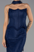 Robe de Soirée Longue Dantelle Bleu Marine ABU6487