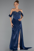 Robe de Soirée Longue Mousseline Bleu Marine ABU6496