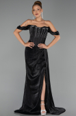 Robe de Soirée Longue Mousseline Noir ABU6496