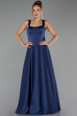 Robe de Soirée Longue Satin Bleu Marine ABU6527