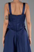 Robe de Soirée Longue Satin Bleu Marine ABU6527