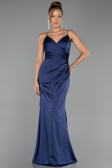 Robe de Soirée Longue Satin Bleu Marine ABU6499