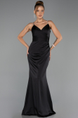 Robe de Soirée Longue Satin Noir ABU6499