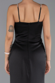 Robe de Soirée Longue Satin Noir ABU6499