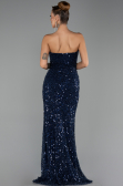 Robe de Soirée Longue Squameuse Bleu Marine ABU6503