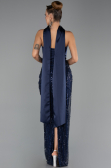 Robe de Soirée Longue Squameuse Bleu Marine ABU6528