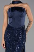 Robe de Soirée Longue Squameuse Bleu Marine ABU6528