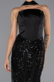 Robe de Soirée Longue Squameuse Noir ABU6528