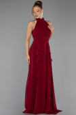 Robe de Soirée Longue Mousseline Rouge Bordeaux ABU6506