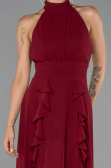 Robe de Soirée Longue Mousseline Rouge Bordeaux ABU6506