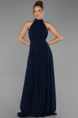 Robe de Soirée Longue Mousseline Bleu Marine ABU6506