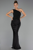 Robe de Soirée Longue Satin Noir ABU6331