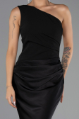 Robe de Soirée Longue Satin Noir ABU6331