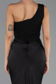 Robe de Soirée Longue Satin Noir ABU6331