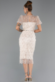 Robe De Soirée Midi Perlé Beige ABK2412