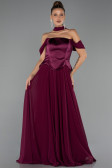 Robe de Soirée Longue Mousseline Prune ABU5327