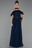 Robe de Soirée Grande Taille Longue Mousseline Bleu Marine ABU6535