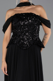 Robe de Soirée Grande Taille Longue Mousseline Noir ABU6535