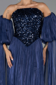 Robe de Soirée Longue Mousseline Bleu Marine ABU6533