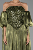 Robe de Soirée Longue Mousseline Vert Huile ABU6533