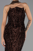 Robe de Soirée Longue Squameuse Brun ABU6534