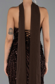 Robe de Soirée Longue Squameuse Brun ABU6534