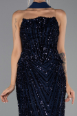 Robe de Soirée Longue Squameuse Bleu Marine ABU6534