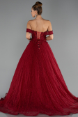 Robe de Soirée Longue Dantelle Rouge Bordeaux ABU6536