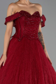 Robe de Soirée Longue Dantelle Rouge Bordeaux ABU6536