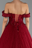 Robe de Soirée Longue Dantelle Rouge Bordeaux ABU6536