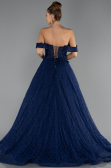 Robe de Soirée Longue Dantelle Bleu Marine ABU6536
