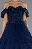 Robe de Soirée Longue Dantelle Bleu Marine ABU6536