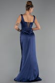 Robe Grande Taille Longue Satin Bleu Marine ABU6543