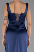 Robe Grande Taille Longue Satin Bleu Marine ABU6543