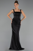 Robe Grande Taille Longue Satin Noir ABU6543