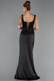 Robe Grande Taille Longue Satin Noir ABU6543