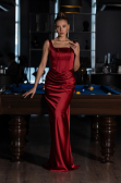 Robe de Soirée Longue Satin Rouge Bordeaux ABU6542