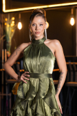 Robe de Soirée Longue Mousseline Vert Huile ABU6227
