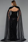 Robe de Soirée Longue Perlé Noir ABU6544