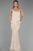 Robe de Soirée Longue Squameuse Beige ABU6546