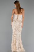 Robe de Soirée Longue Squameuse Beige ABU6546