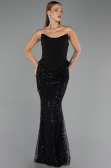 Robe de Soirée Longue Squameuse Noir ABU6546