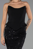 Robe de Soirée Longue Squameuse Noir ABU6546
