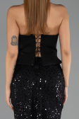 Robe de Soirée Longue Squameuse Noir ABU6546