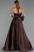 Robe de Soirée Longue Satin Brun ABU5541