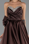 Robe de Soirée Longue Satin Brun ABU5541